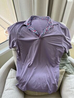 Men's Lavender Polo with Floral Trim
